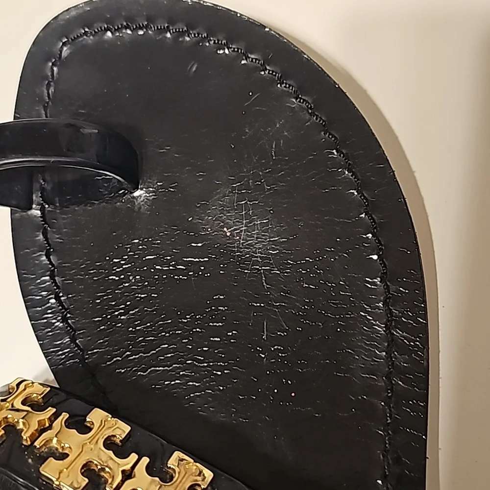 Tory Burch Black Sandal with Gold Logo Accent
